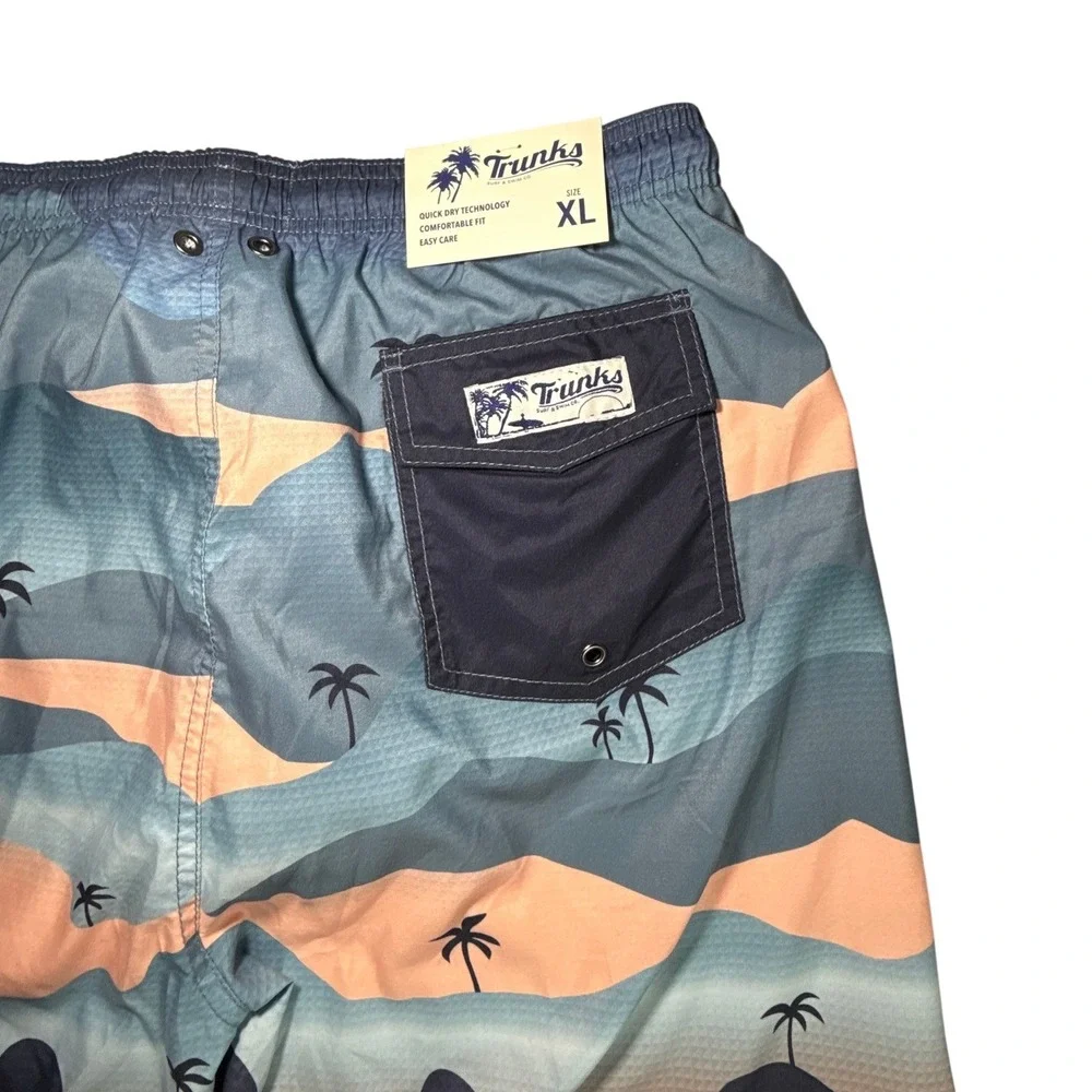Trunks Surf & Swim Co Mens XL Blue Peach‎ Palm Tree Mountain Swim Shorts New